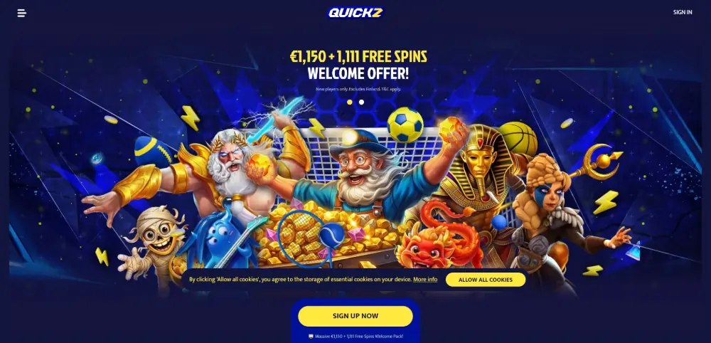 Quickz Casino kotisivu